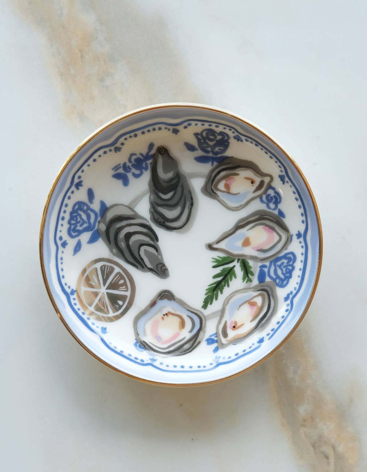 Oysters Porcelain Trinket Dish — Gold-Trimmed