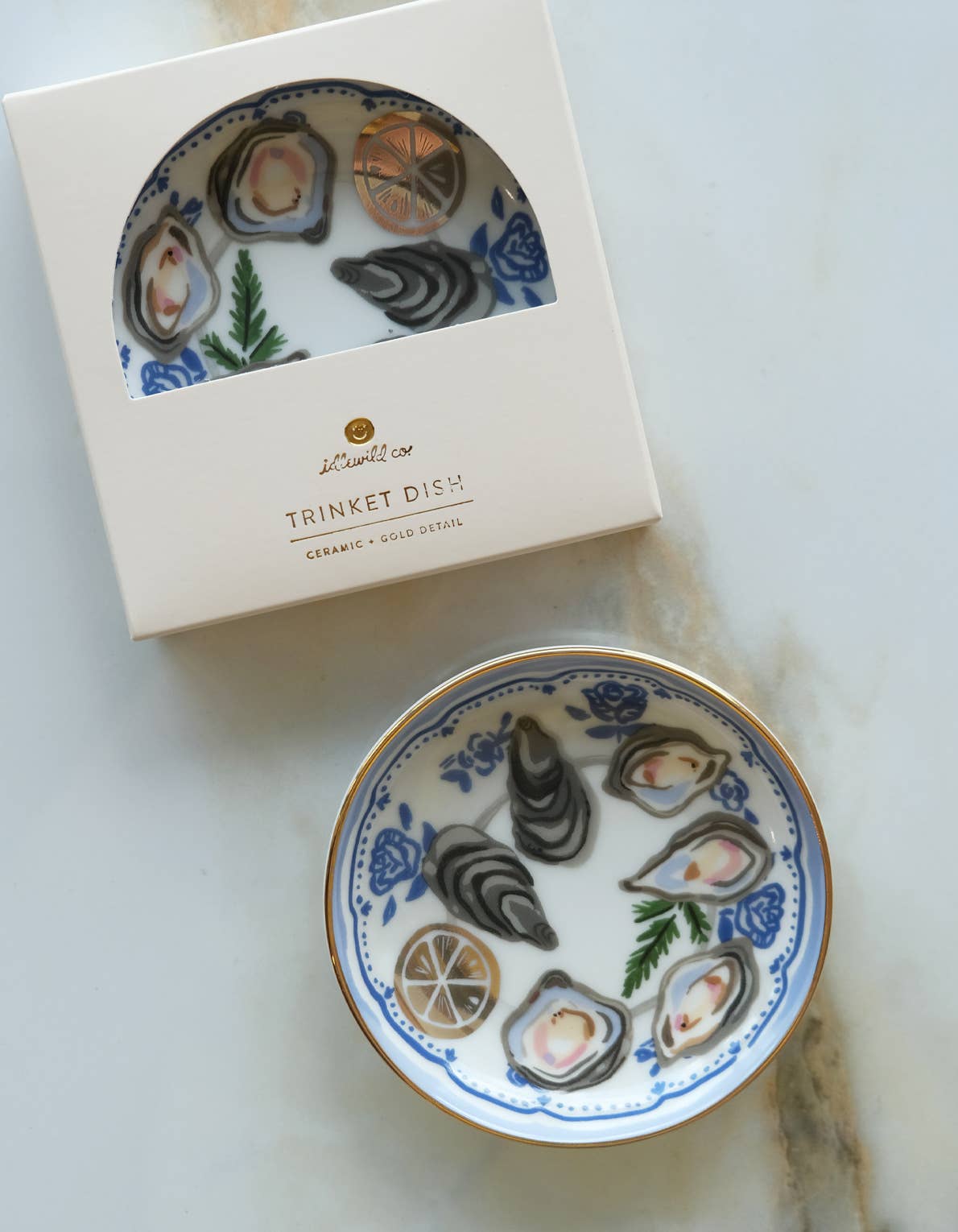 Oysters Porcelain Trinket Dish — Gold-Trimmed