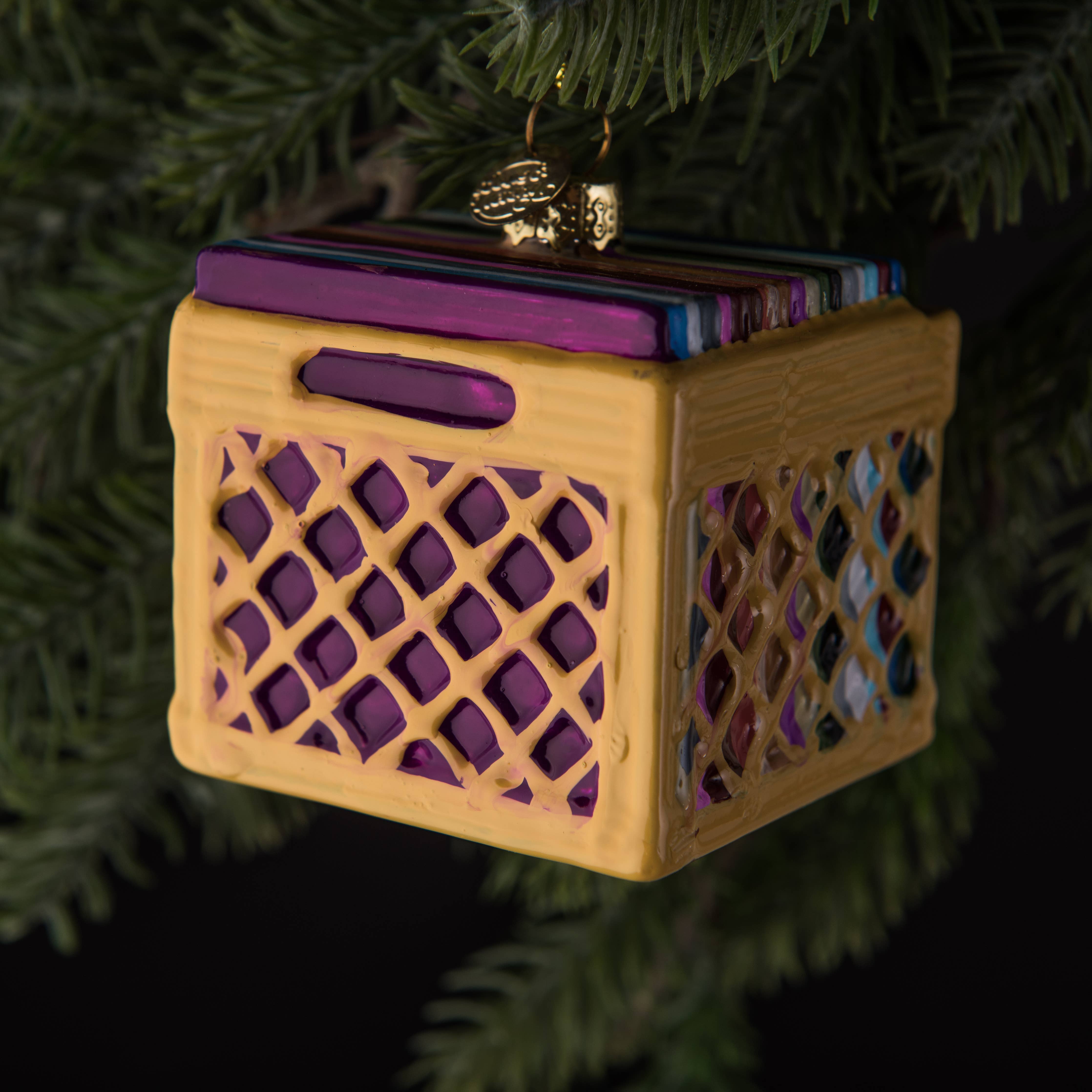 Record Crate Holiday Ornament — Hand-Blown Glass