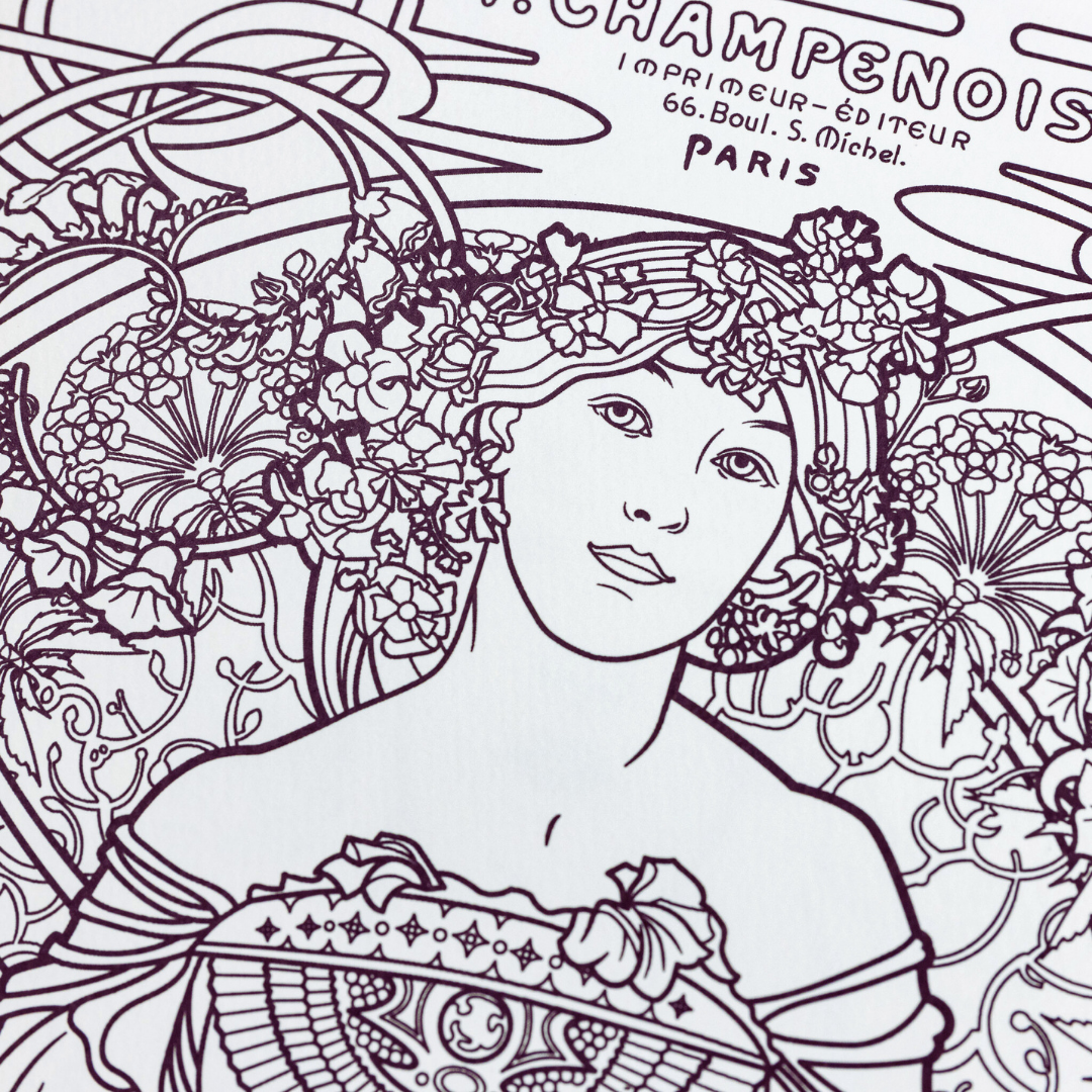Alphonse Mucha Coloring Book | 12 Art Nouveau Masterpieces | Thick Premium Paper