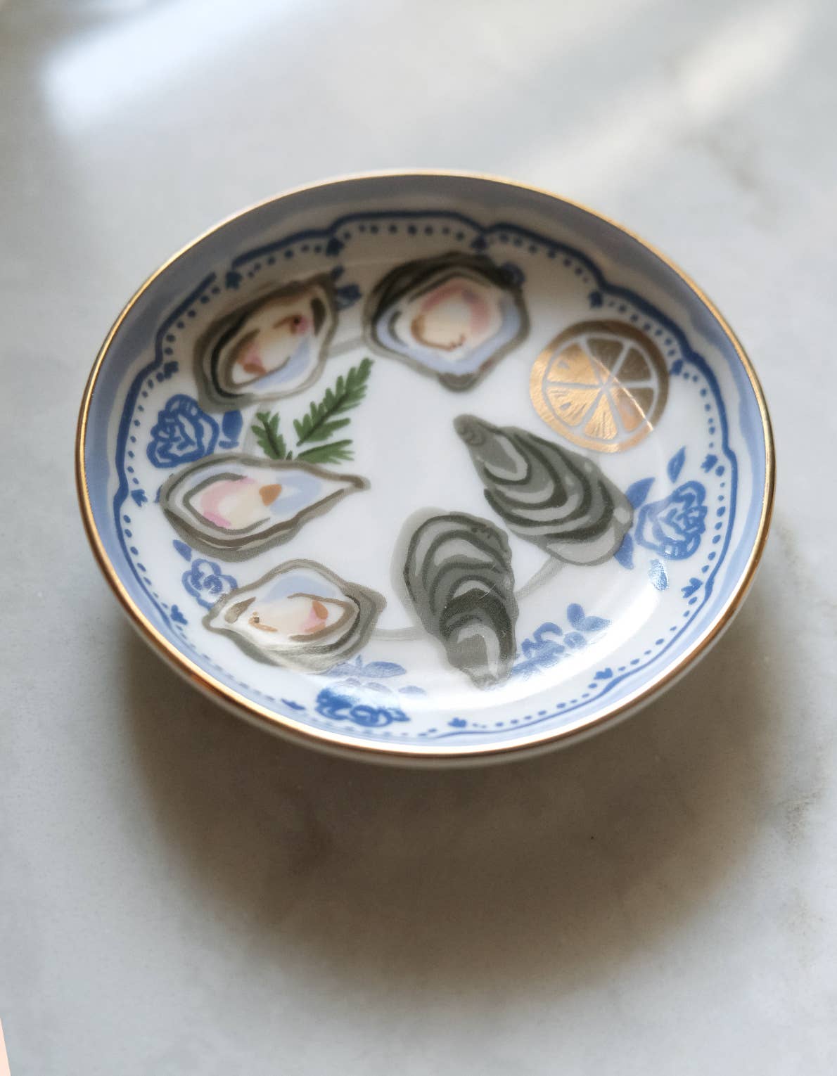 Oysters Porcelain Trinket Dish — Gold-Trimmed