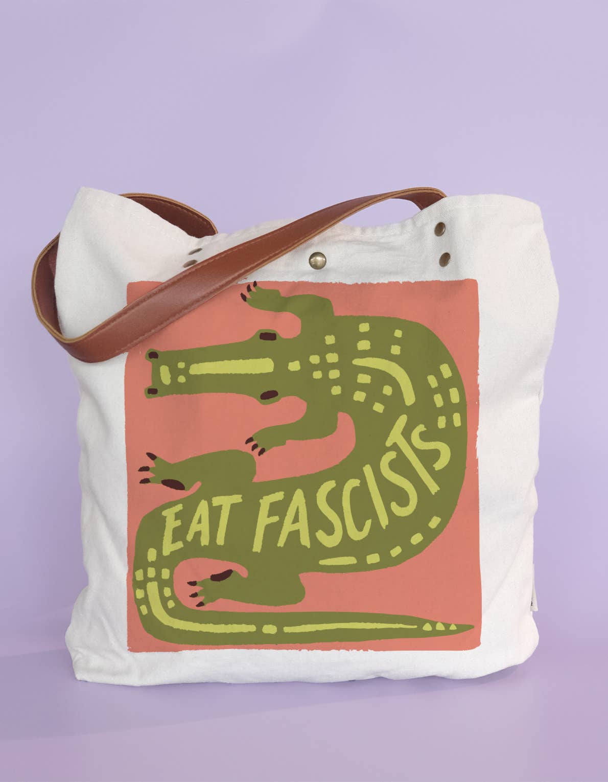 Eat Fascists Canvas Tote Bag — Vegan Leather Handles & Brass Hardware