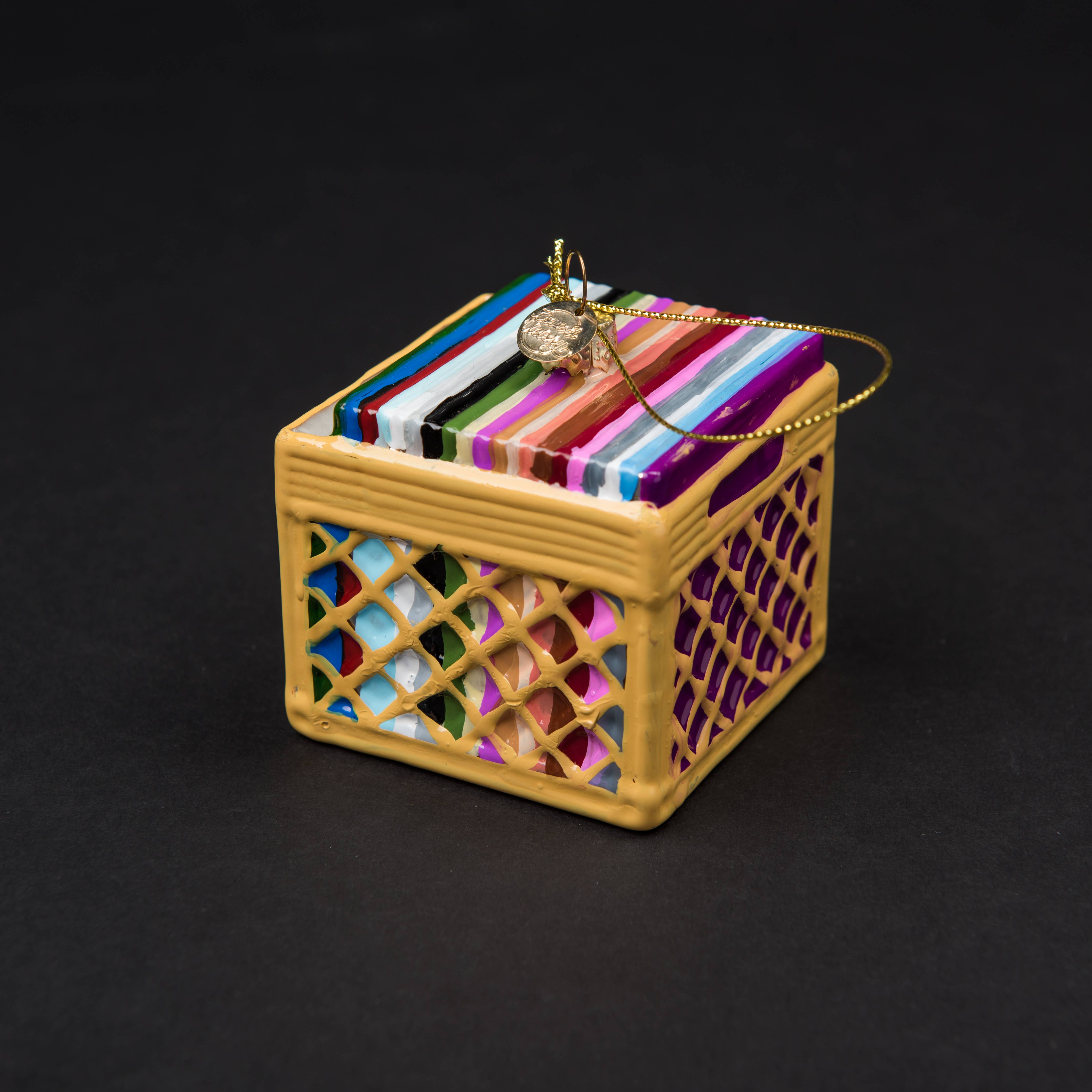Record Crate Holiday Ornament — Hand-Blown Glass