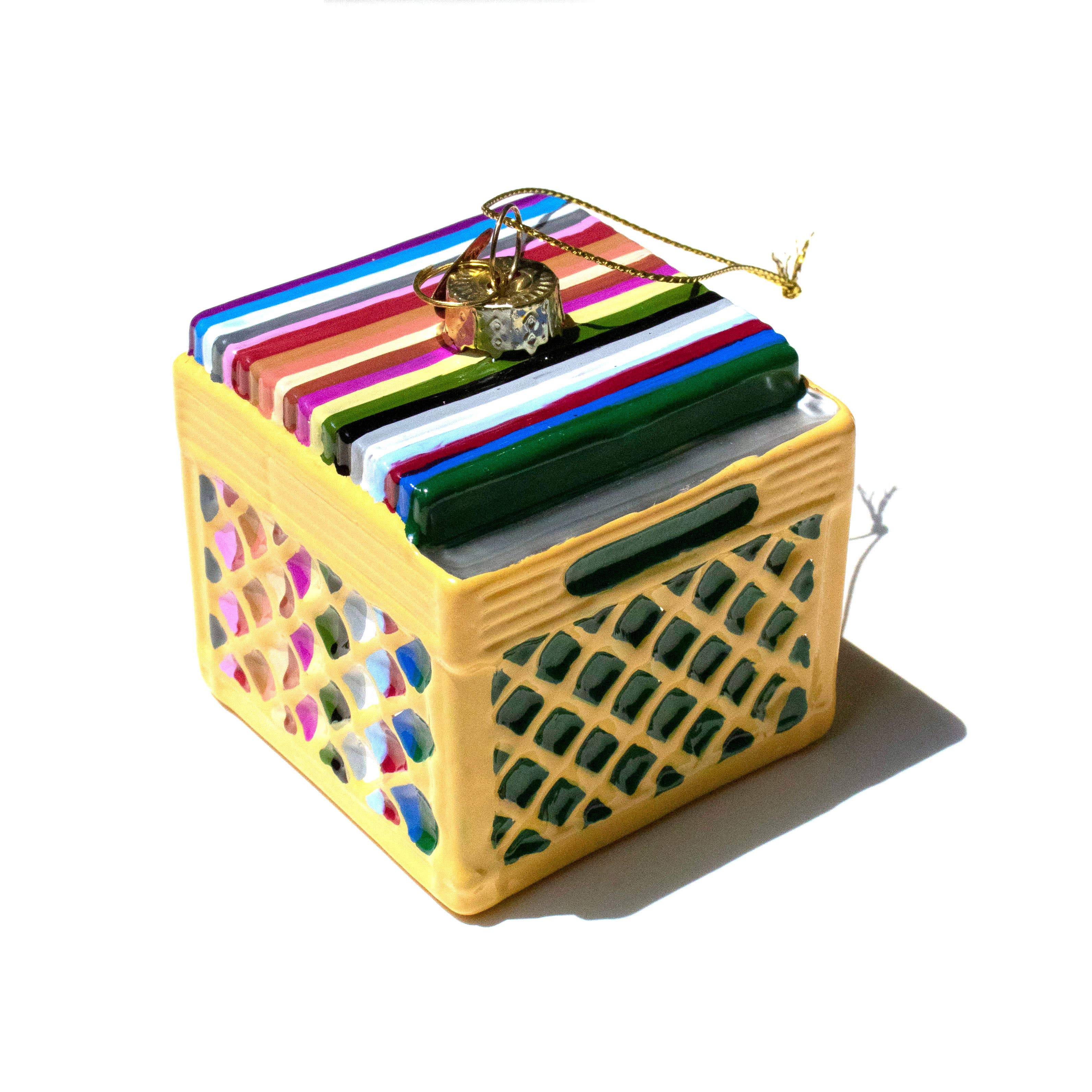 Record Crate Holiday Ornament — Hand-Blown Glass