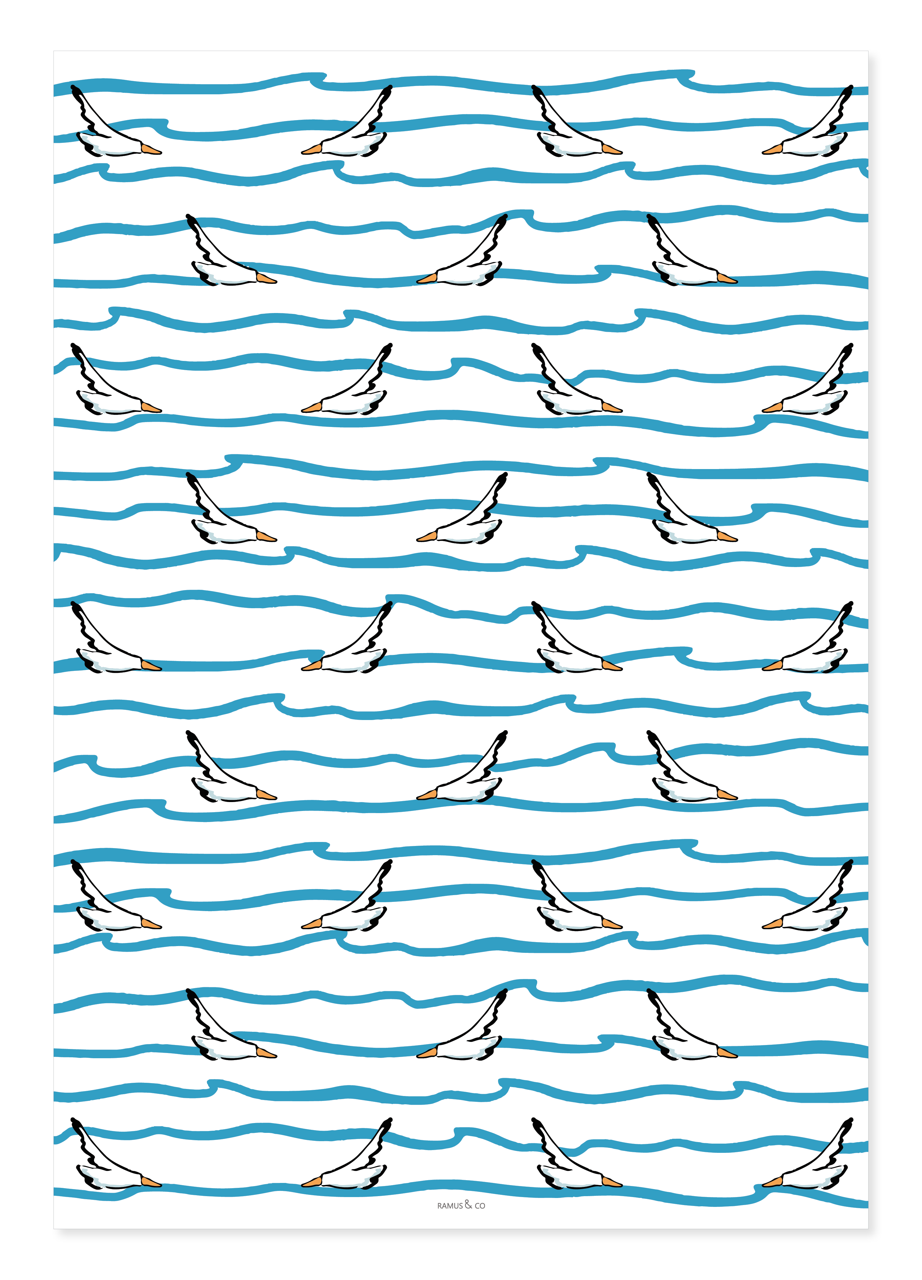Seagulls & Waves Double-Sided Gift Wrap — by Ramus & Co.