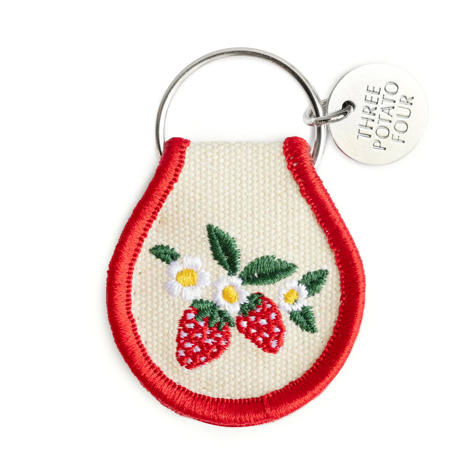 Patch Keychain “Strawberry Blossom” – Embroidered Cotton