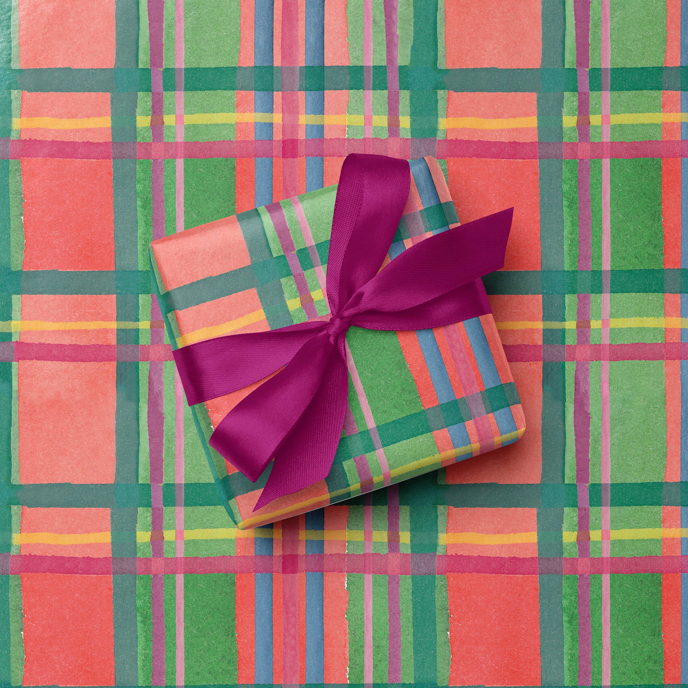 Watercolor Holiday Plaid Gift Wrap — Traditional Holiday - Set of 3 Sheets