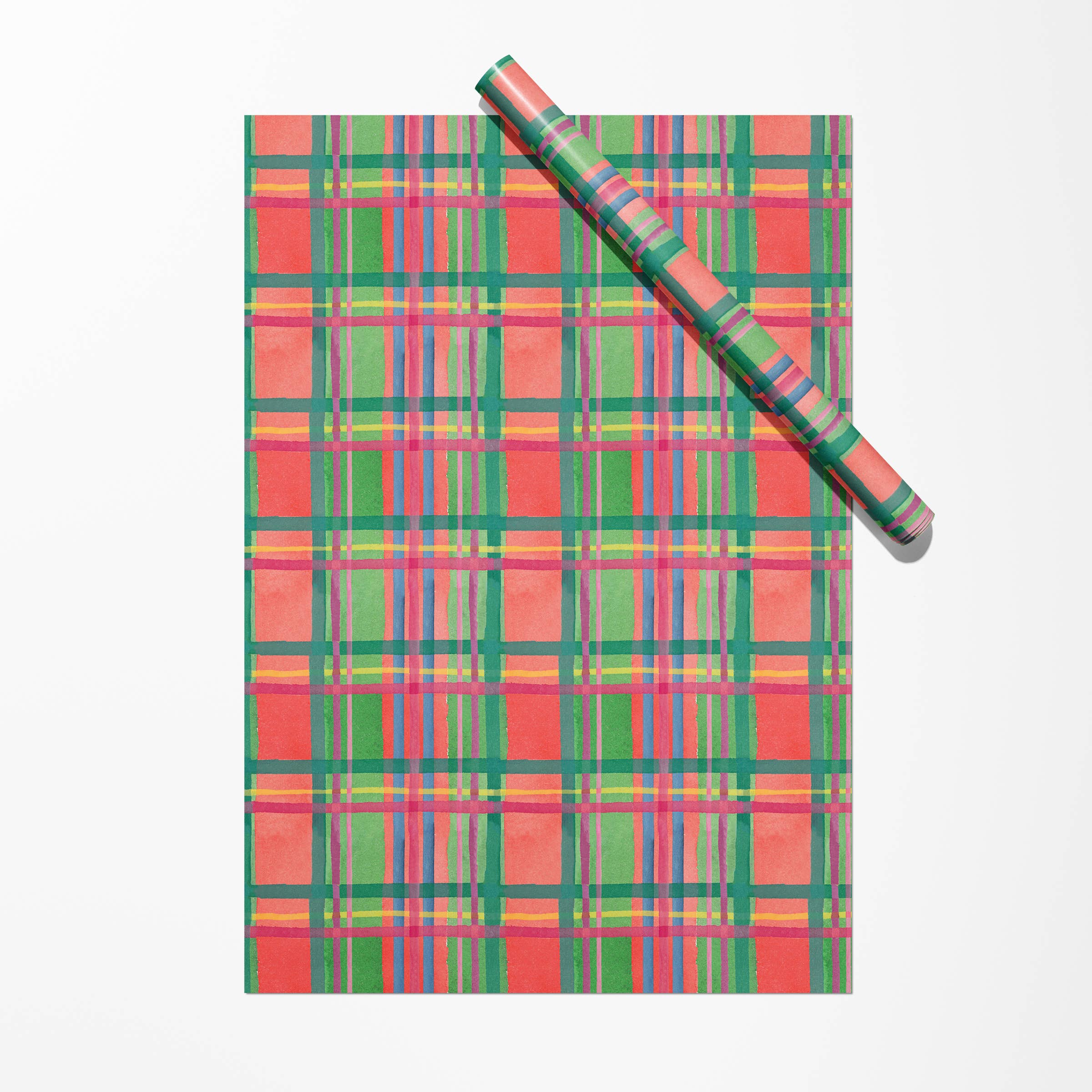 Watercolor Holiday Plaid Gift Wrap — Traditional Holiday - Set of 3 Sheets