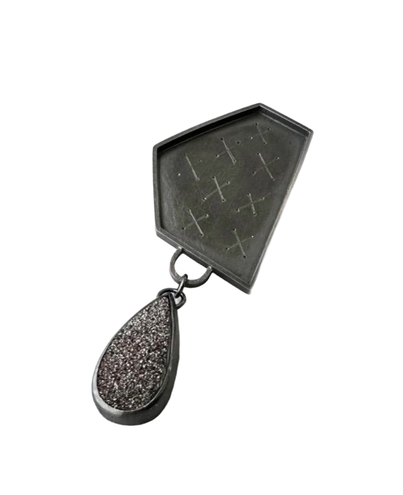 Geometric X Brooch – Sterling Silver & Druzy