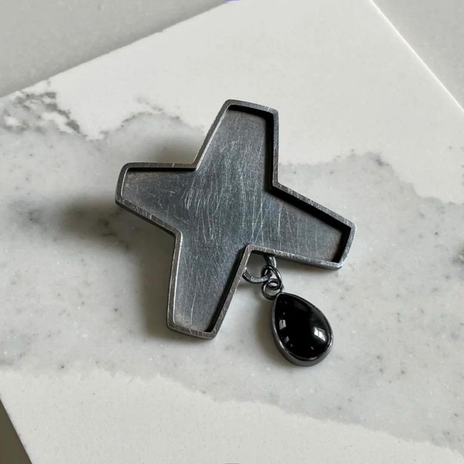 X Brooch – Sterling Silver & Onyx