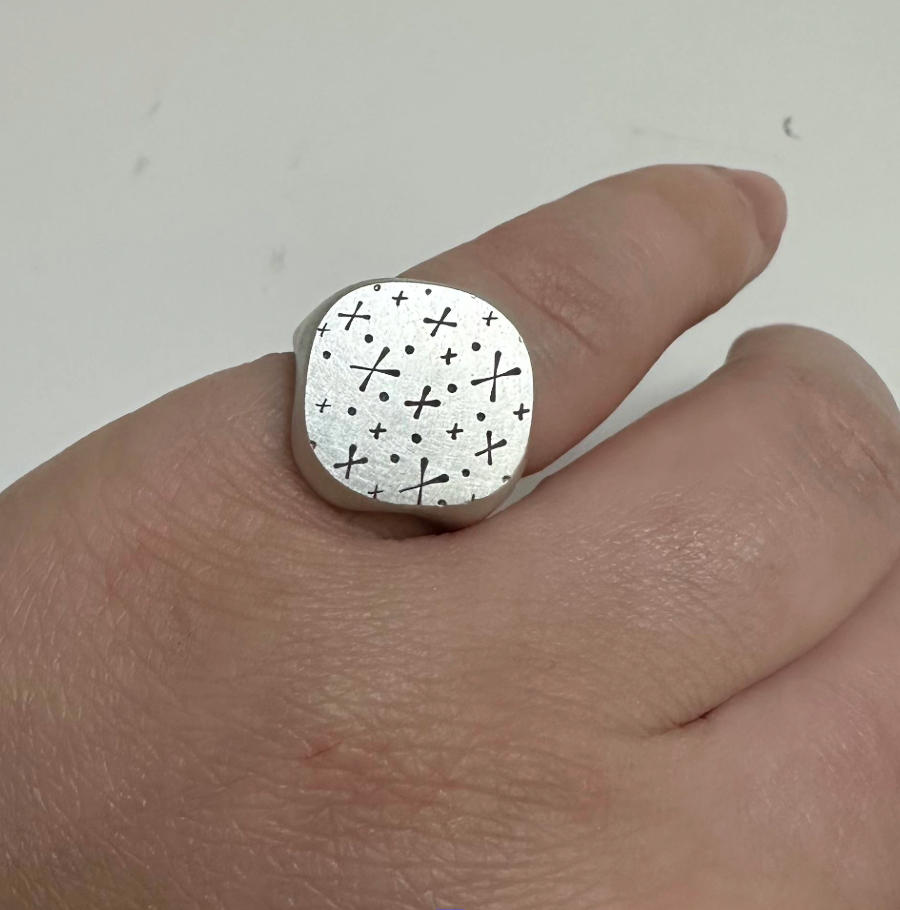 Stamped X Signet Ring – Sterling Silver