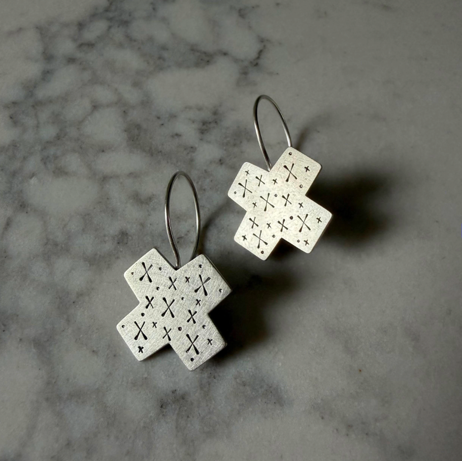Stamped X French Hook Earrings – Sterling Silver