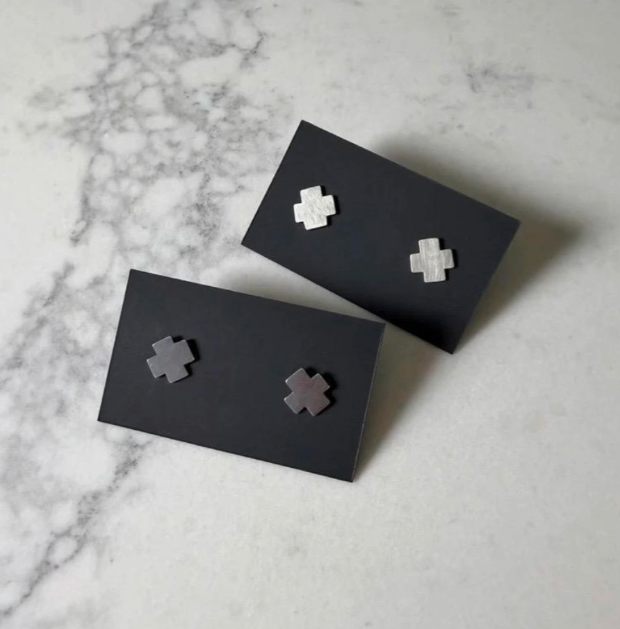 Small X Studs – Sterling Silver (Various Finishes)