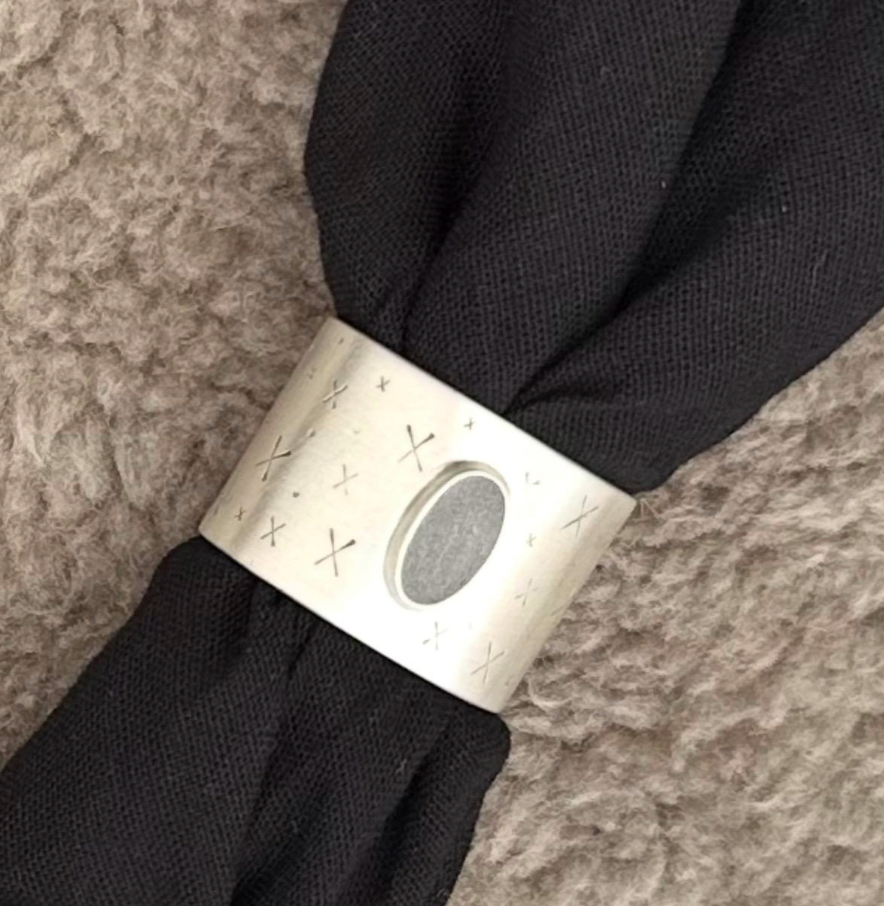 Stamped Scarf Slide – Sterling Silver & Steel-Epoxy Inlay