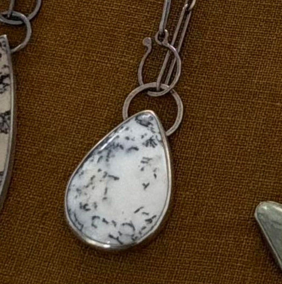 Dendritic Opal Teardrop Necklace – Sterling Silver & Dendritic Opal