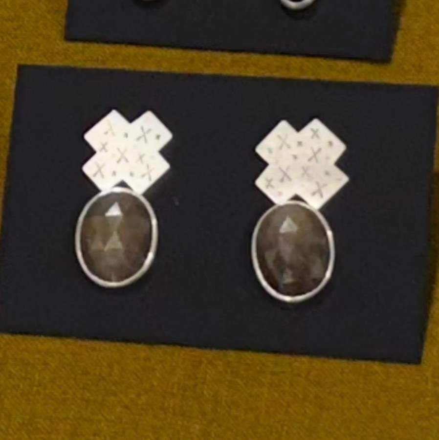 Stamped Sapphire X Earrings – Sterling Silver & Sapphire