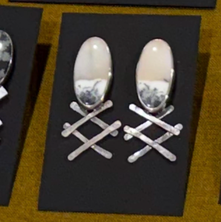 Hammered XX Earrings – Sterling Silver & Dendritic Agate/Opal