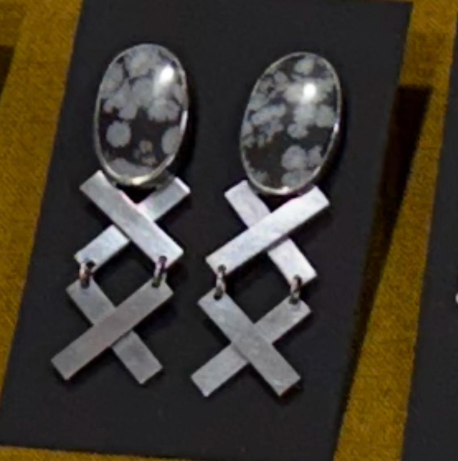 XX Linked Earrings – Sterling Silver & Snowflake Obsidian