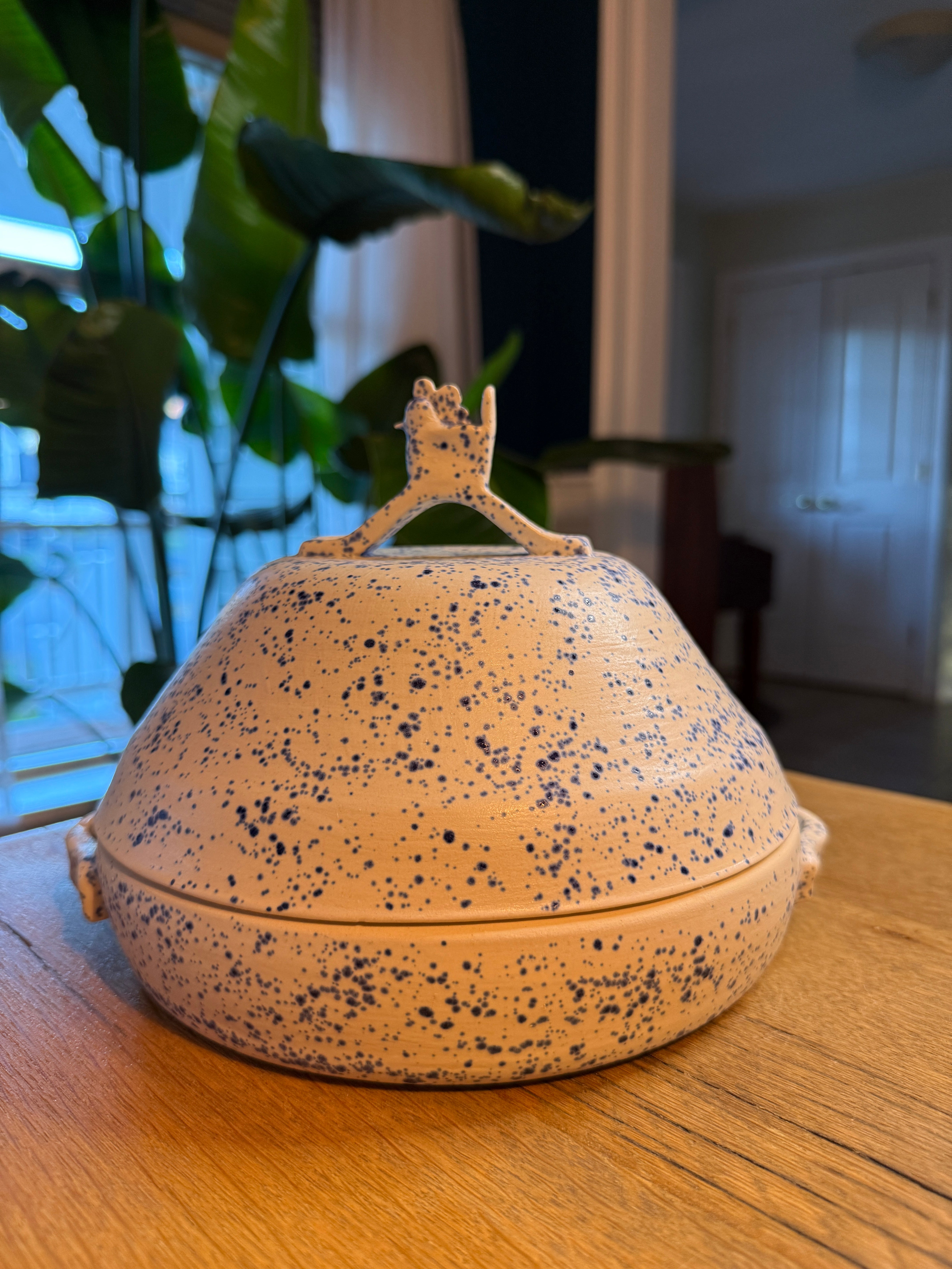 Chicken Bread Oven (Small, Blue Splatterware)