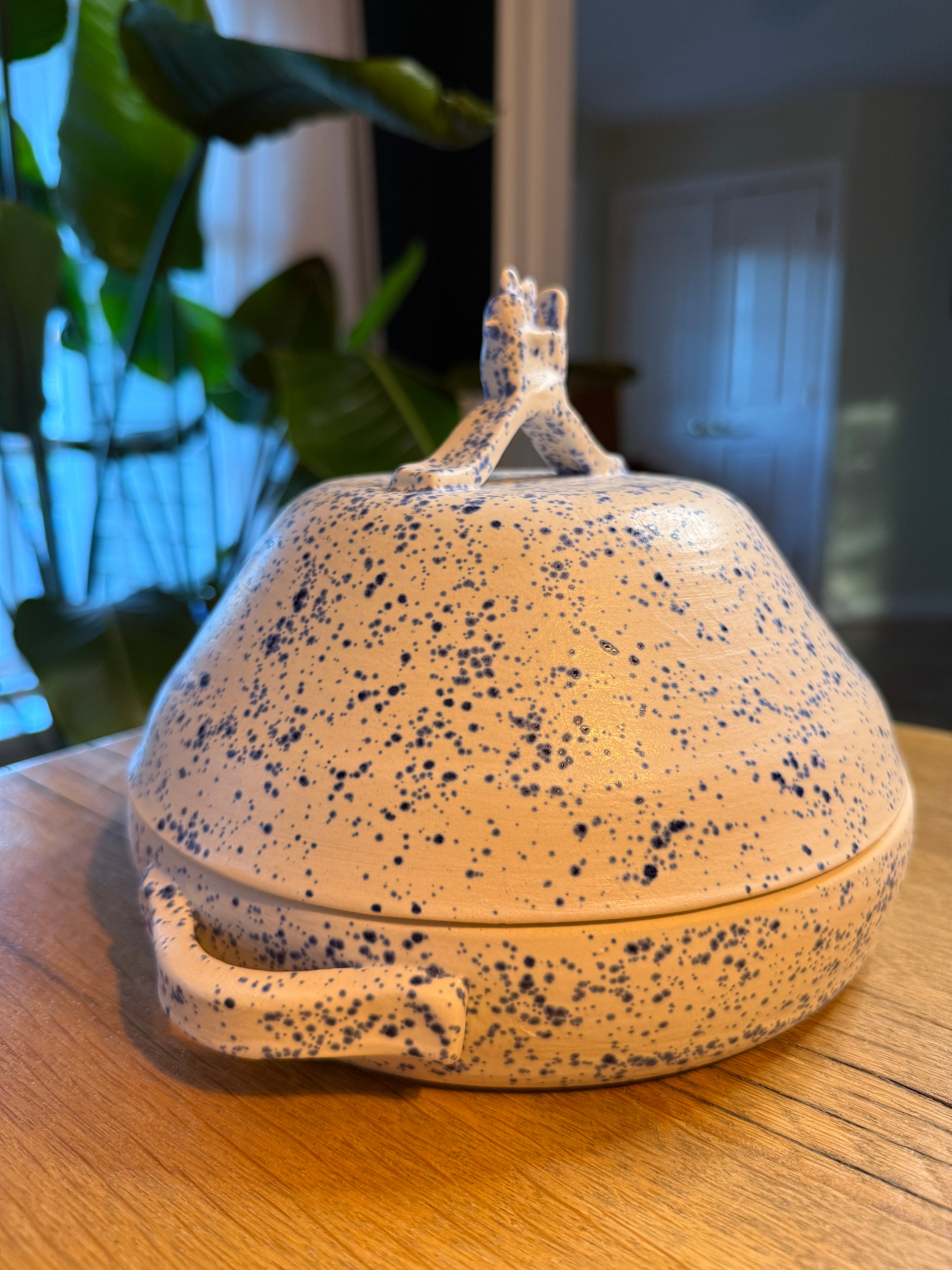 Chicken Bread Oven (Small, Blue Splatterware)