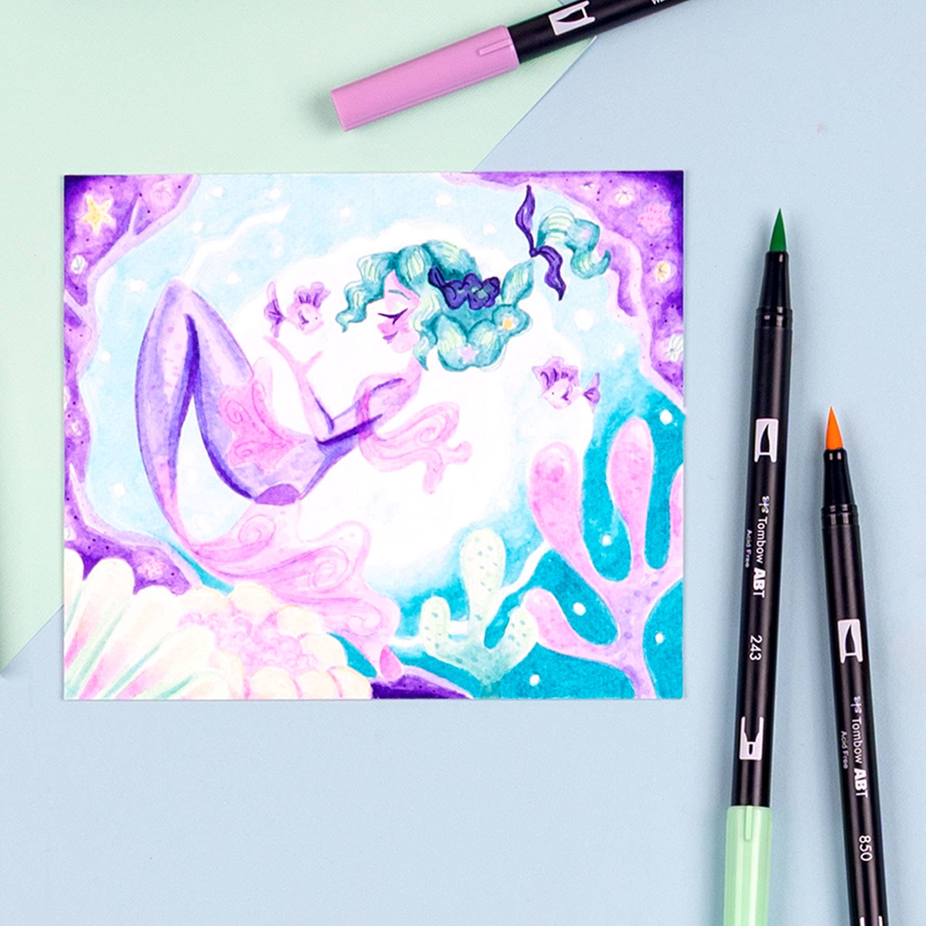 Tombow Dual Brush Pen Art Markers – Mermaids Palette (10-Pack)