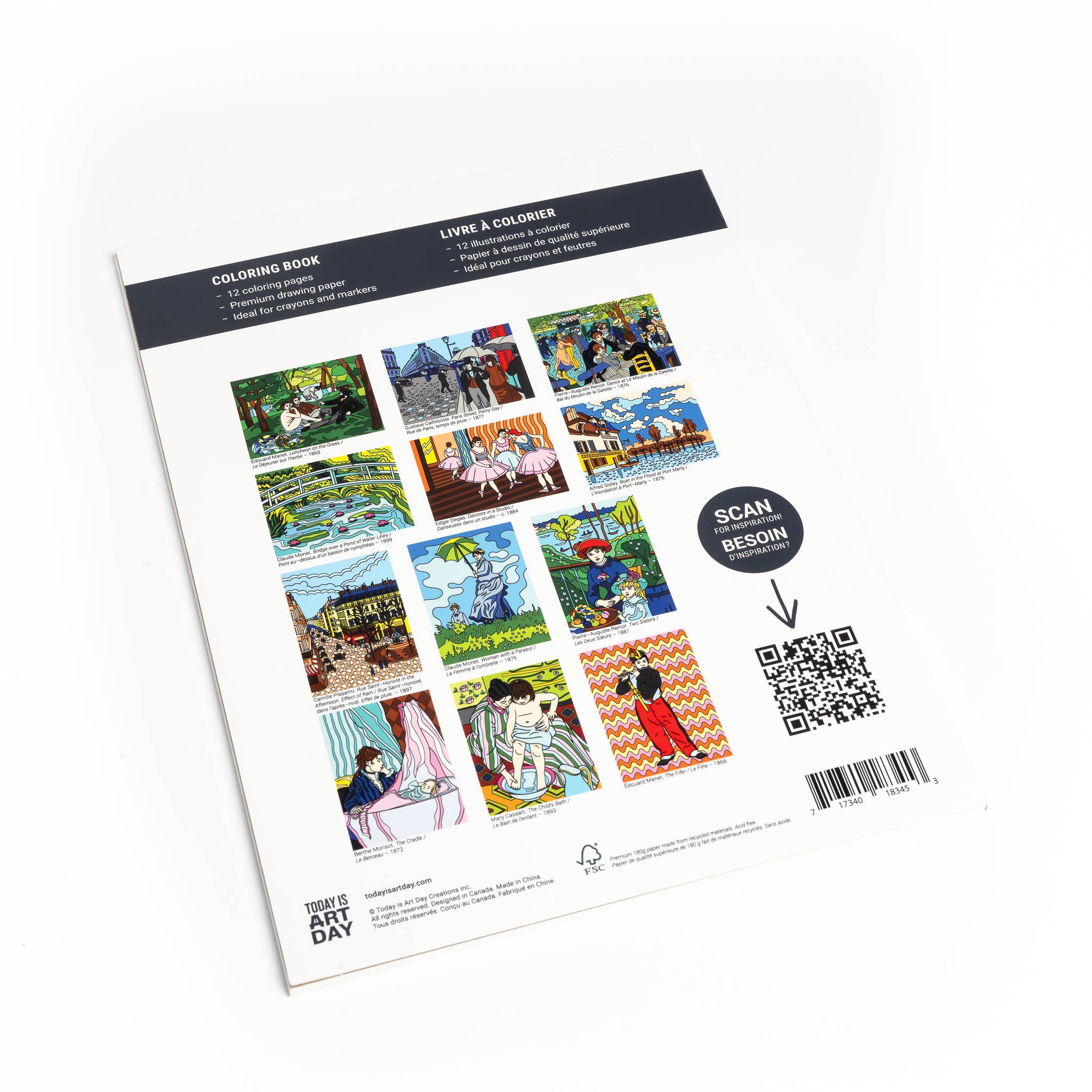 Impressionist Masterpieces Coloring Book | 12 Paintings by Monet, Renoir, Degas | Premium Thick Paper