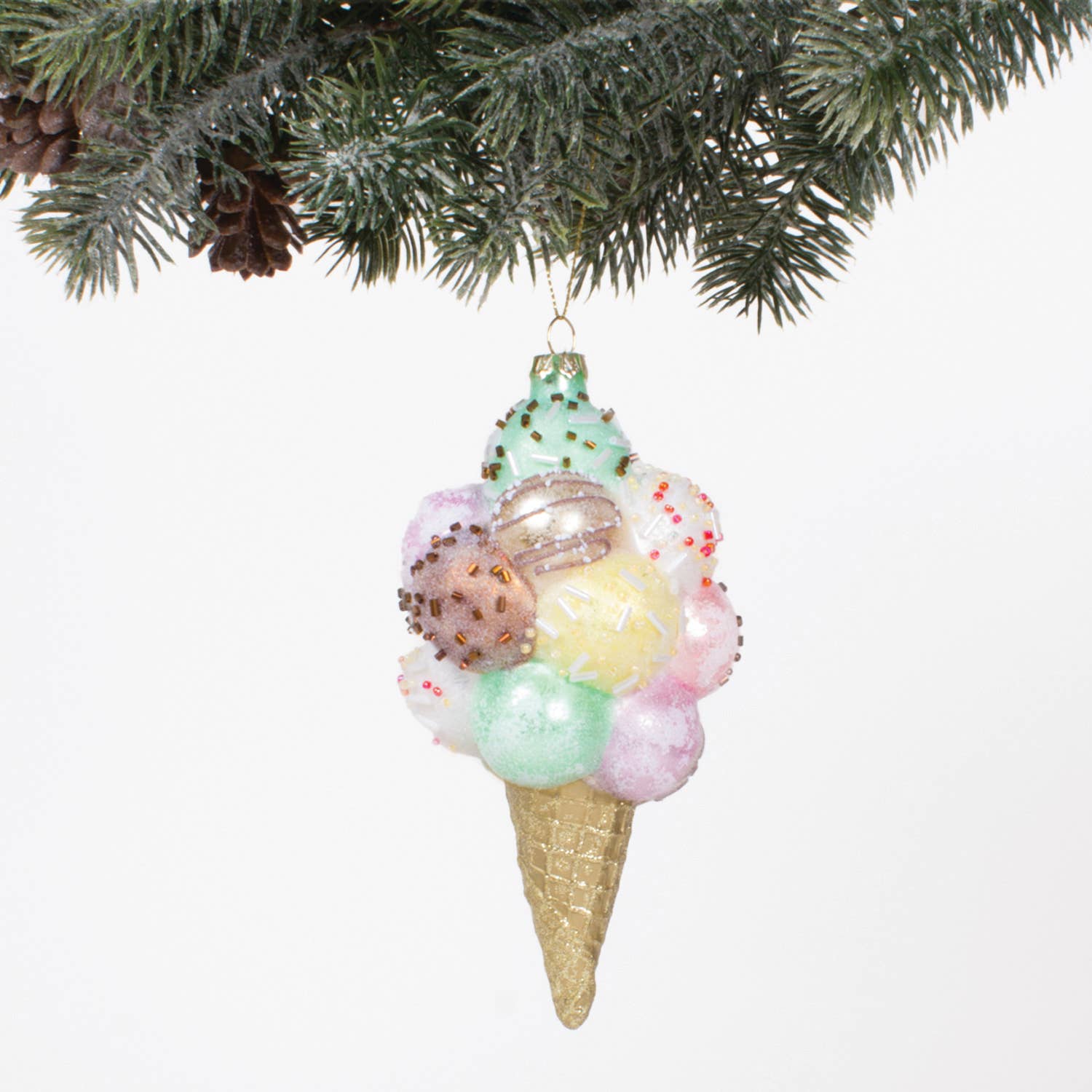Ice Cream Cone Glass Ornament — Boxed