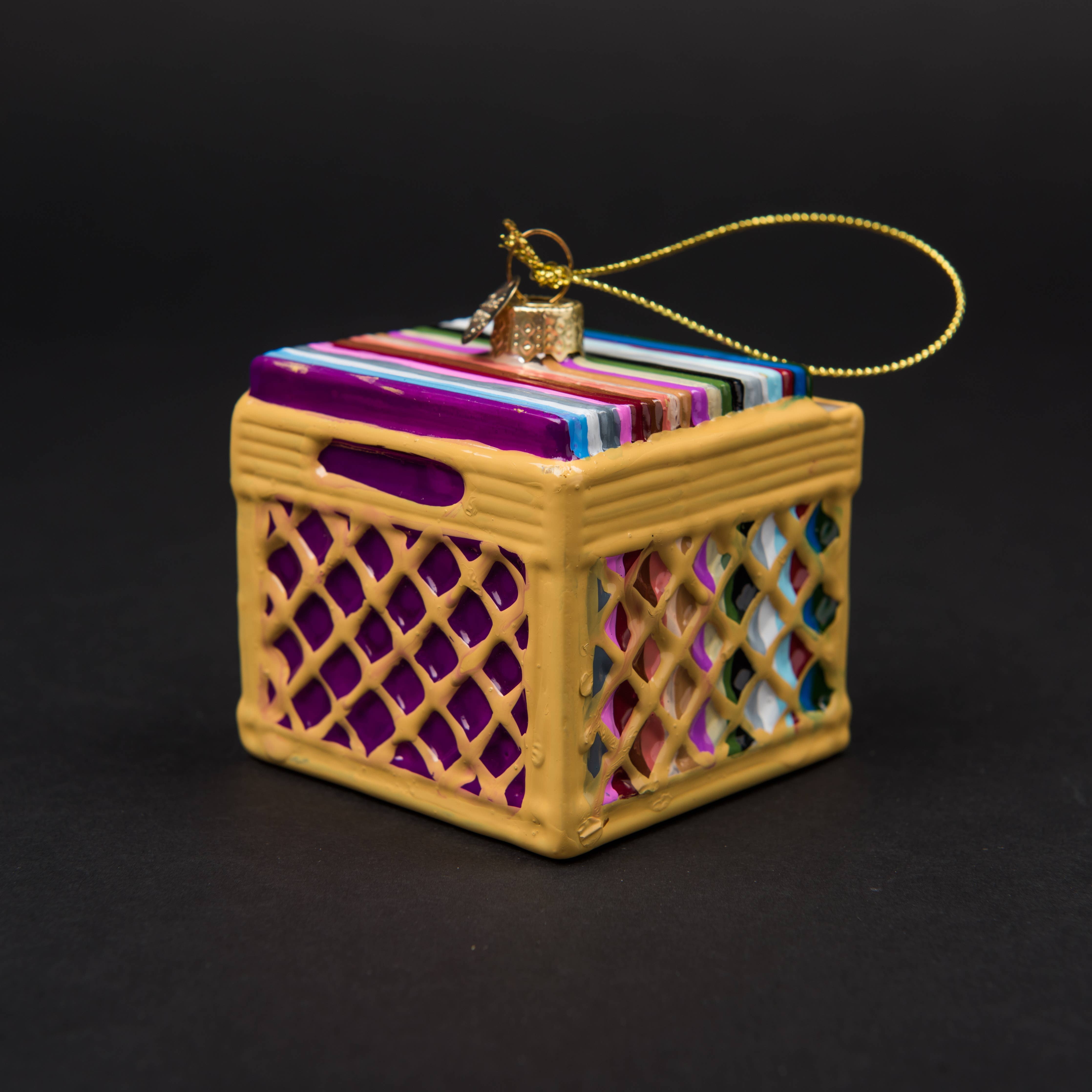 Record Crate Holiday Ornament — Hand-Blown Glass