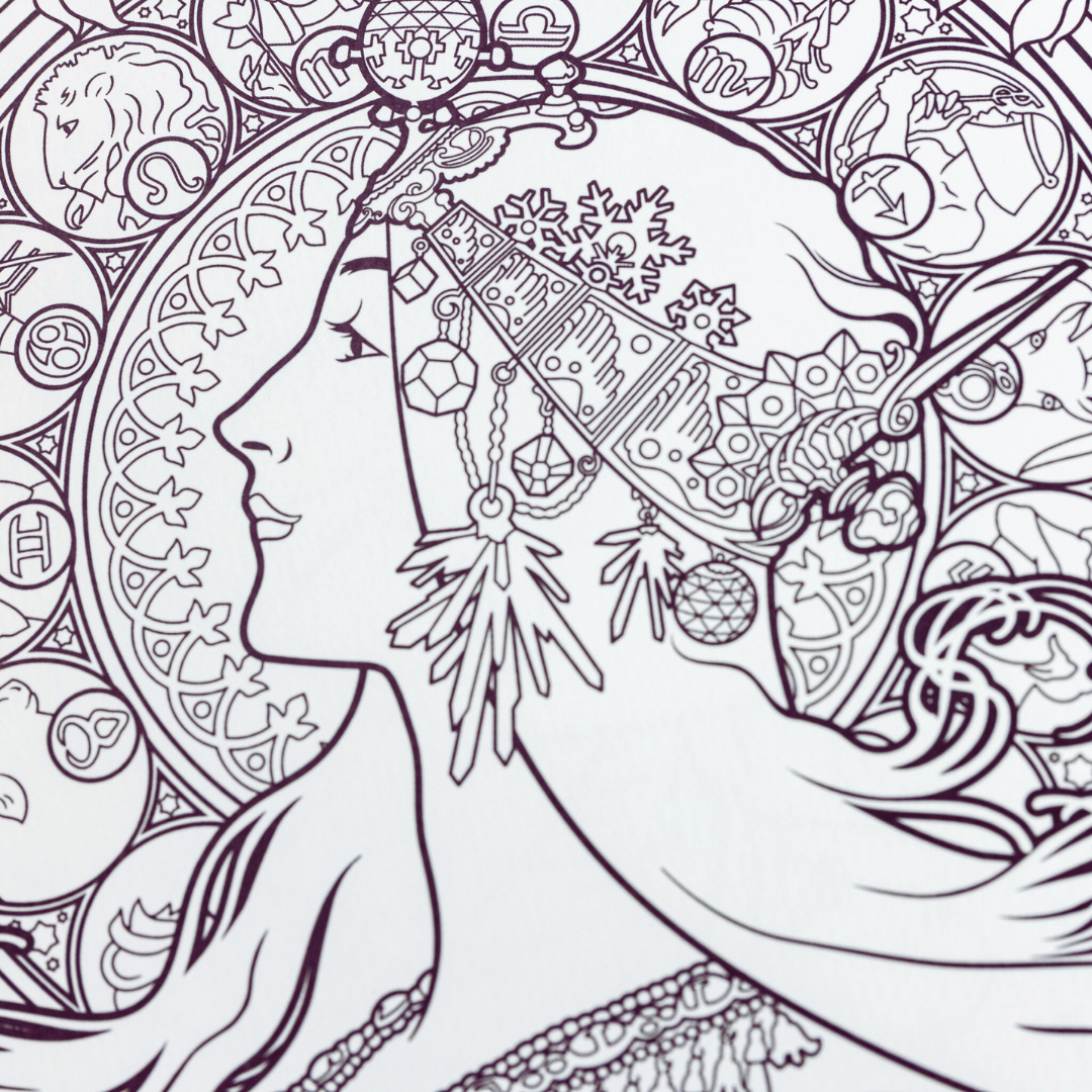 Alphonse Mucha Coloring Book | 12 Art Nouveau Masterpieces | Thick Premium Paper