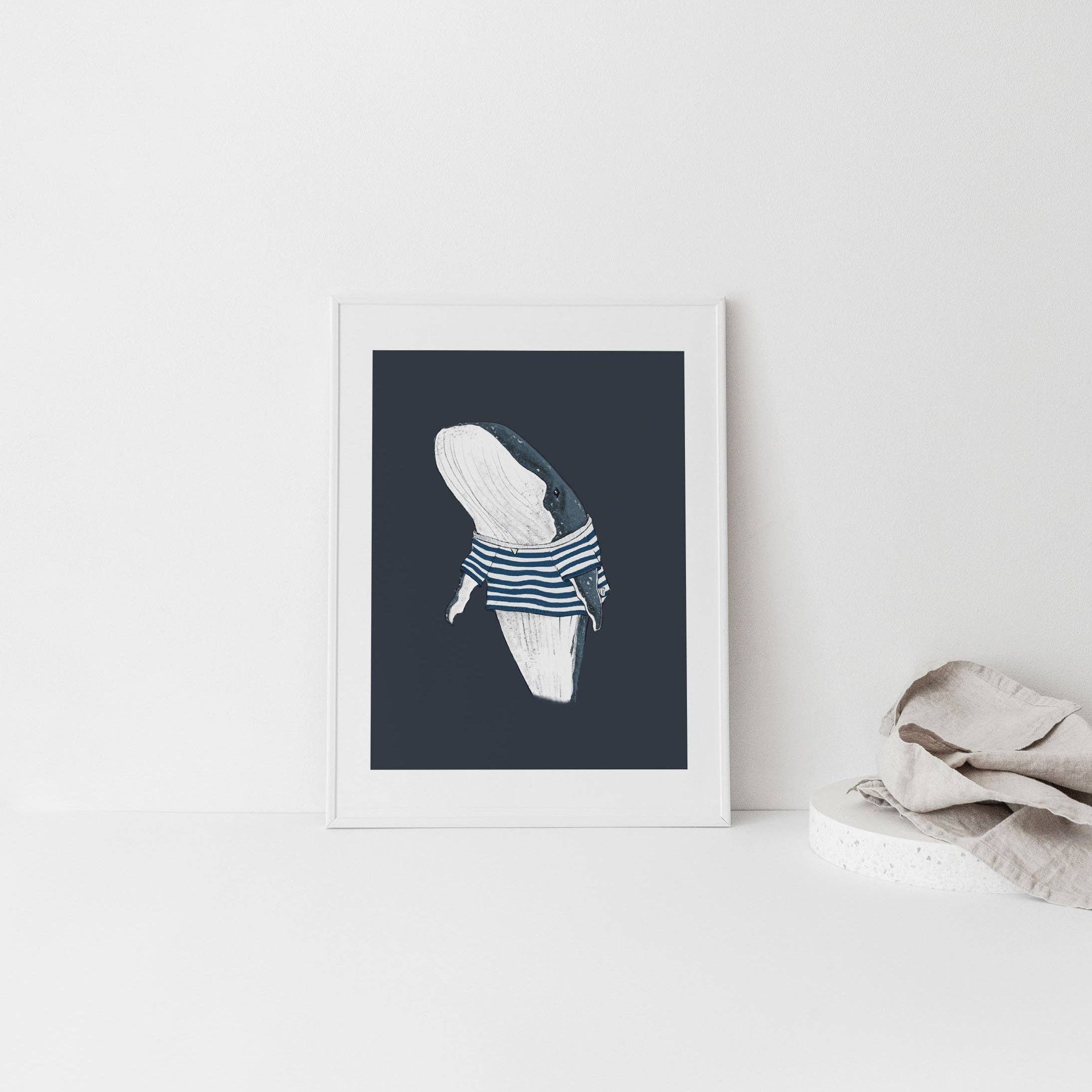 Whale On Stripes Art Print 11 x 14
