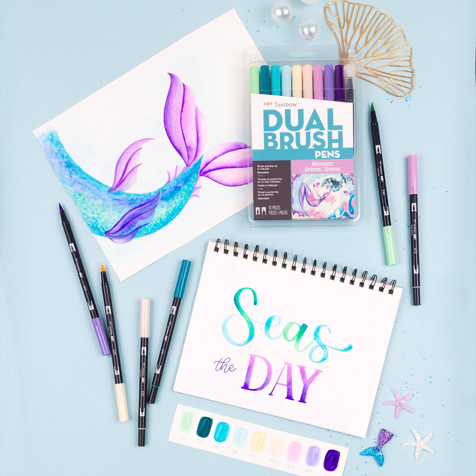Tombow Dual Brush Pen Art Markers – Mermaids Palette (10-Pack)